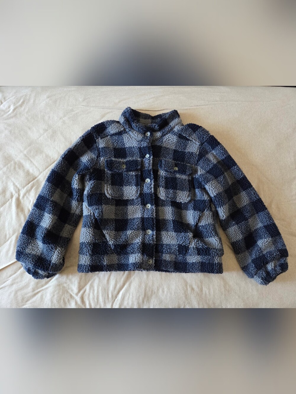 Democracy Blue Plaid Sherpa Jacket